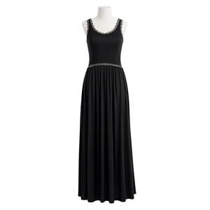 POL Black Boho Scoop Neck Maxi Dress Lace Trim Sleeveless - Size S